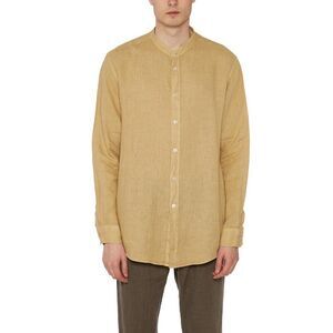 DANIELE ALESSANDRINI Men's Long Sleeve Band Collar Button-Up Shirt Men Beige